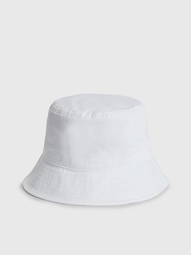 White Calvin Klein Organic Cotton Bucket Men Cap | MUDR-18526