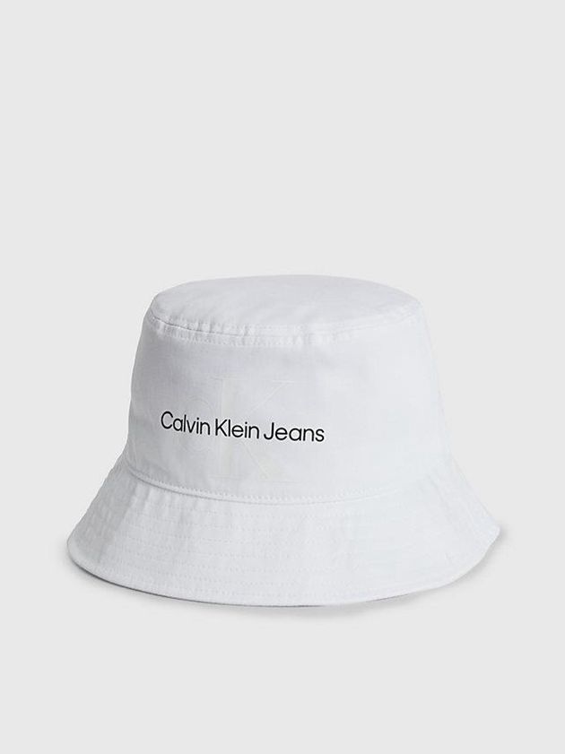 White Calvin Klein Organic Cotton Bucket Men Cap | MUDR-18526