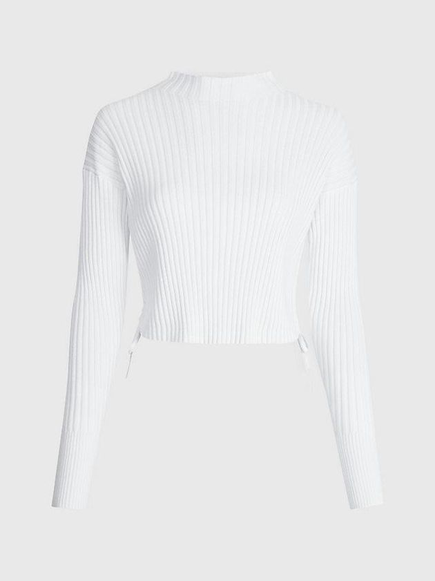 White Calvin Klein Organic Cotton Drawstring Jumper Women Sweater | KXYW-40536