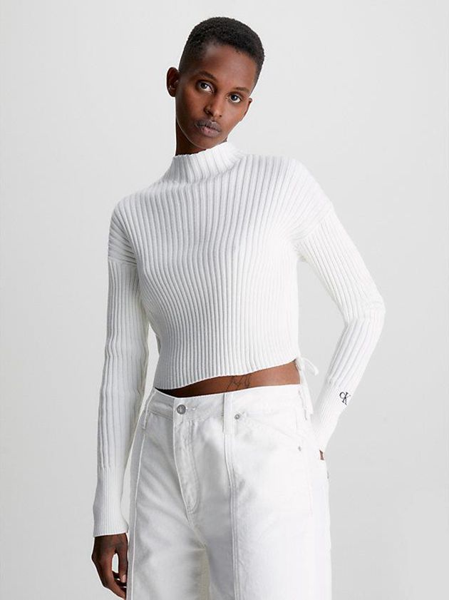White Calvin Klein Organic Cotton Drawstring Jumper Women Sweater | KXYW-40536