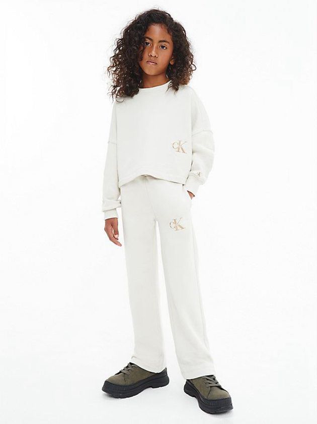 White Calvin Klein Organic Cotton Girls's Hoodie | JXAV-47320