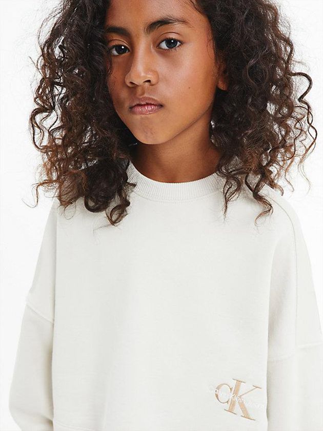 White Calvin Klein Organic Cotton Girls's Hoodie | JXAV-47320