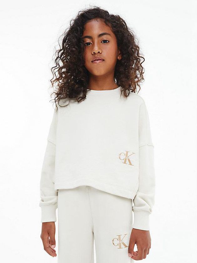 White Calvin Klein Organic Cotton Girls\'s Hoodie | JXAV-47320