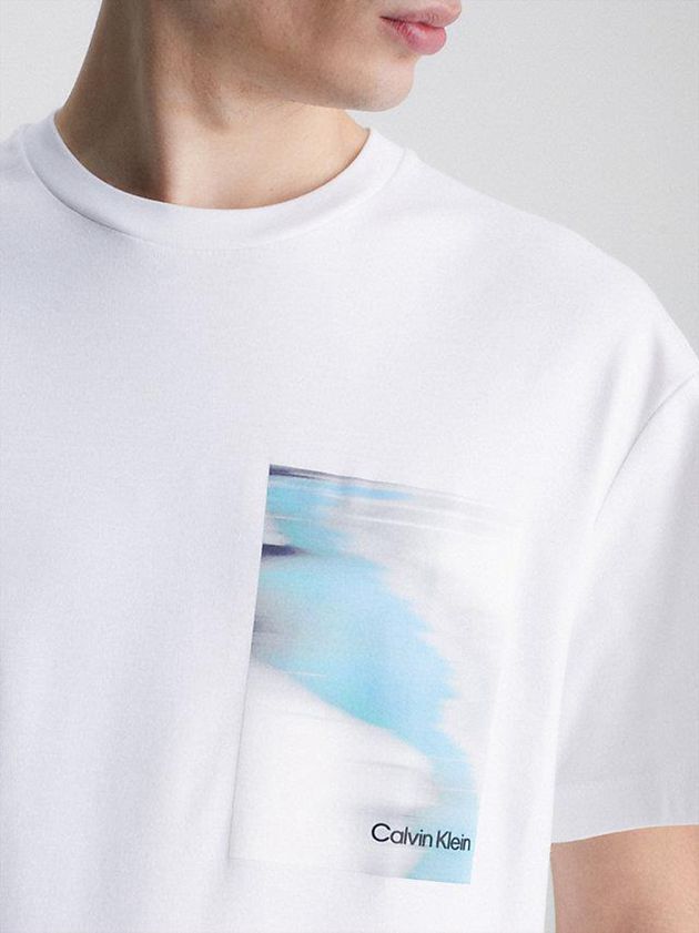 White Calvin Klein Organic Cotton Glitch Print Men T-Shirt | LCDS-08963