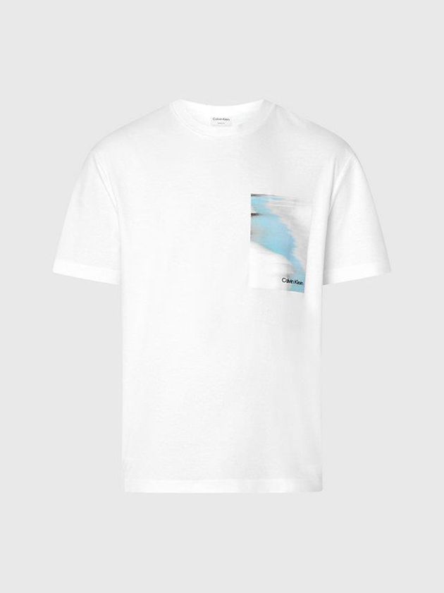 White Calvin Klein Organic Cotton Glitch Print Men T-Shirt | LCDS-08963