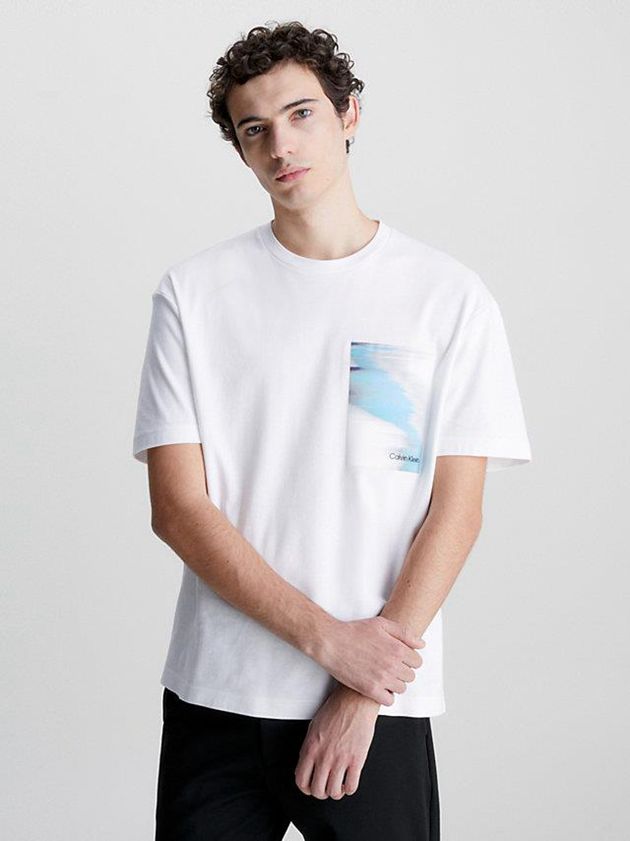 White Calvin Klein Organic Cotton Glitch Print Men T-Shirt | LCDS-08963