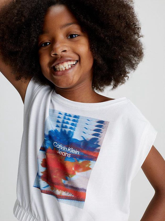 White Calvin Klein Organic Cotton Graphic Girls's T-Shirt | MIGQ-92016