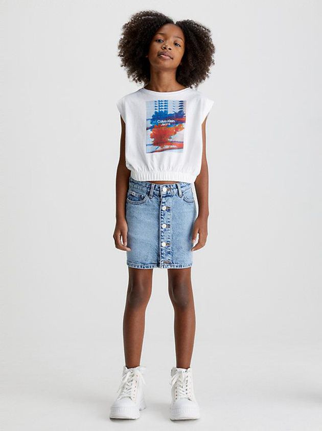 White Calvin Klein Organic Cotton Graphic Girls's T-Shirt | MIGQ-92016