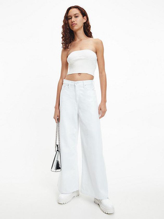 White Calvin Klein Organic Cotton Knit Bustier Women Top | JGDC-21604