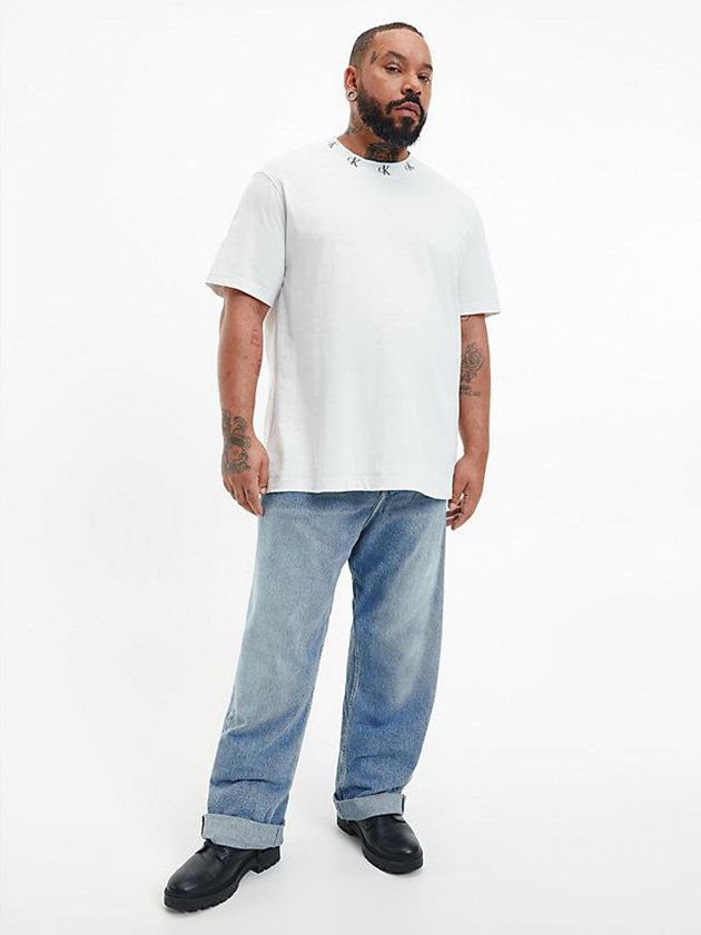 White Calvin Klein Organic Cotton Logo Collar Men T-Shirt | ARBJ-05316