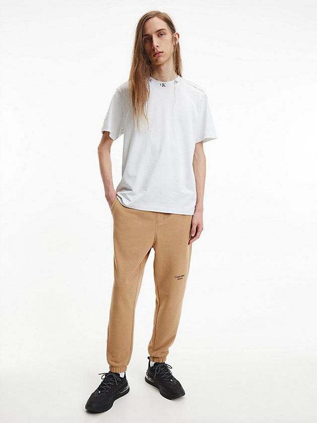 White Calvin Klein Organic Cotton Logo Collar Men T-Shirt | ARBJ-05316