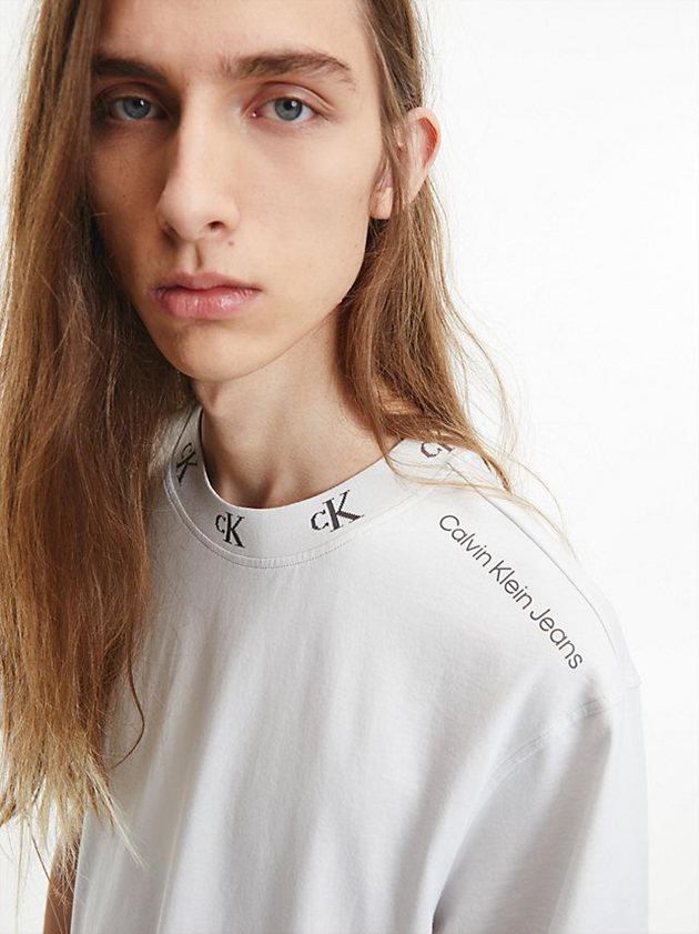 White Calvin Klein Organic Cotton Logo Collar Men T-Shirt | ARBJ-05316