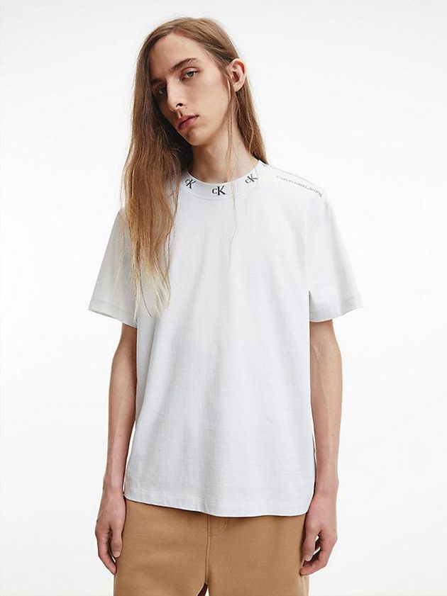 White Calvin Klein Organic Cotton Logo Collar Men T-Shirt | ARBJ-05316