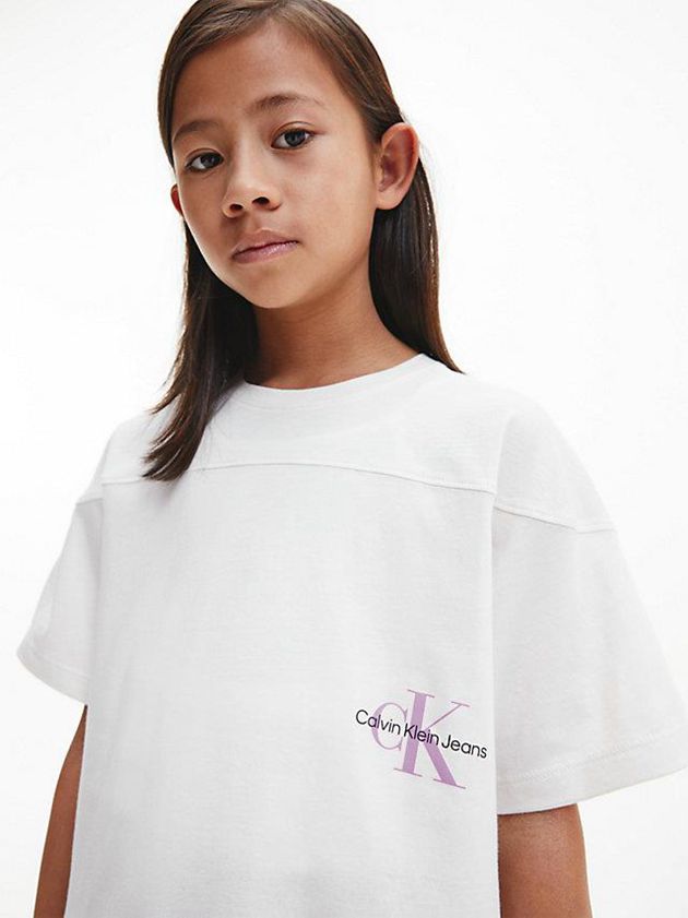 White Calvin Klein Organic Cotton Logo Girls's T-Shirt | BAHU-95372