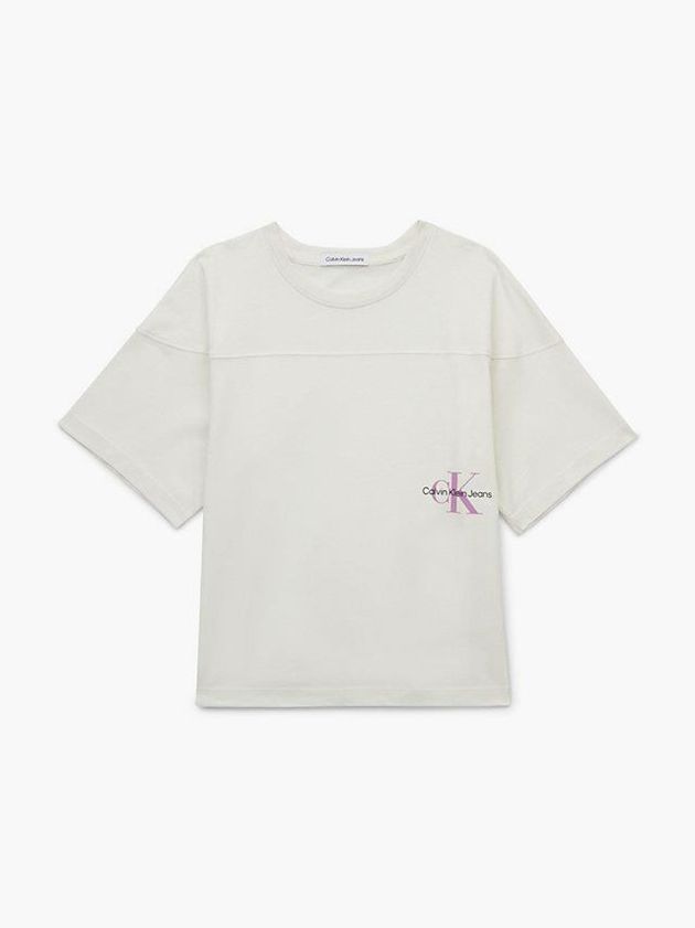 White Calvin Klein Organic Cotton Logo Girls's T-Shirt | BAHU-95372