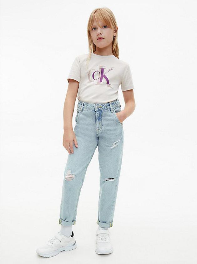 White Calvin Klein Organic Cotton Logo Girls's T-Shirt | RDNK-82091