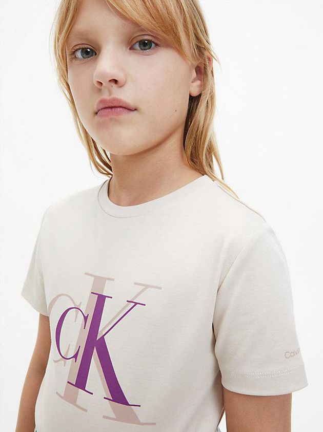 White Calvin Klein Organic Cotton Logo Girls's T-Shirt | RDNK-82091