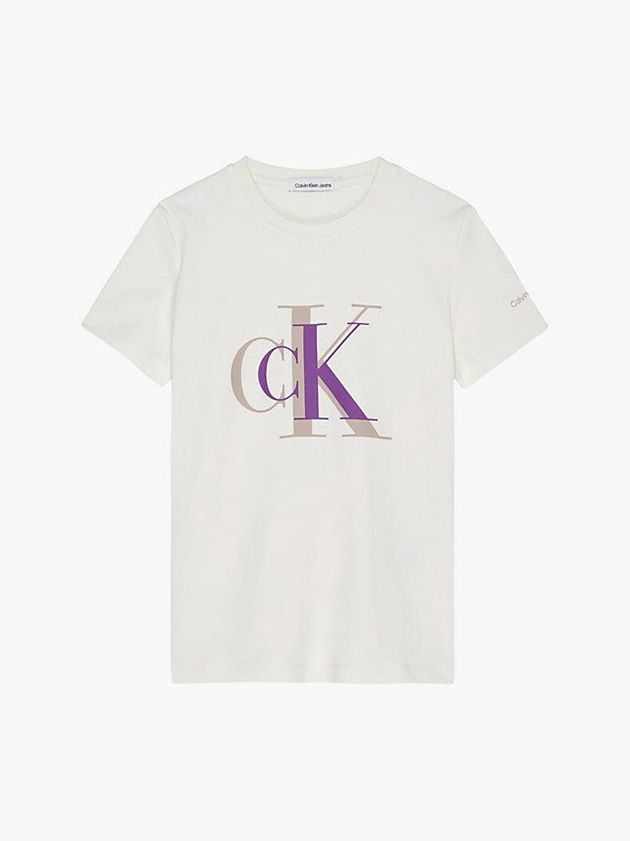 White Calvin Klein Organic Cotton Logo Girls's T-Shirt | RDNK-82091