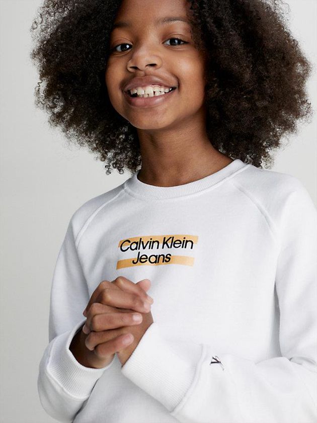 White Calvin Klein Organic Cotton Logo Girls's Sweatshirt | KRBQ-89451