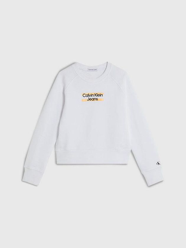 White Calvin Klein Organic Cotton Logo Girls's Sweatshirt | KRBQ-89451