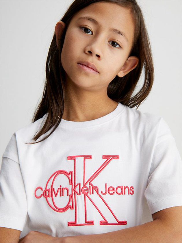 White Calvin Klein Organic Cotton Logo Girls's T-Shirt | GSHT-29847