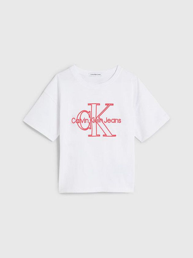 White Calvin Klein Organic Cotton Logo Girls's T-Shirt | GSHT-29847