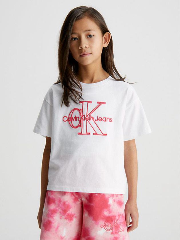 White Calvin Klein Organic Cotton Logo Girls\'s T-Shirt | GSHT-29847