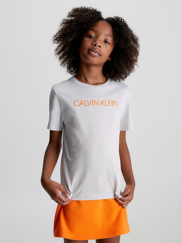 White Calvin Klein Organic Cotton Logo Girls's T-Shirt | IUMN-63580