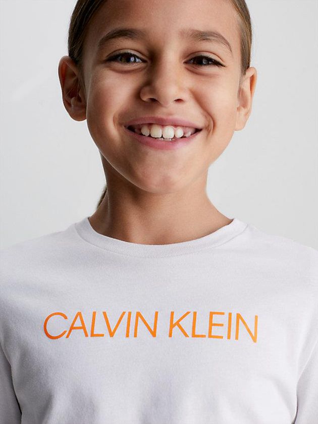 White Calvin Klein Organic Cotton Logo Girls's T-Shirt | IUMN-63580