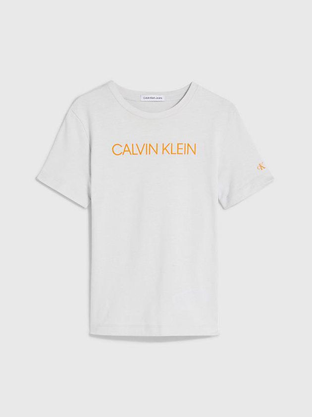 White Calvin Klein Organic Cotton Logo Girls's T-Shirt | IUMN-63580