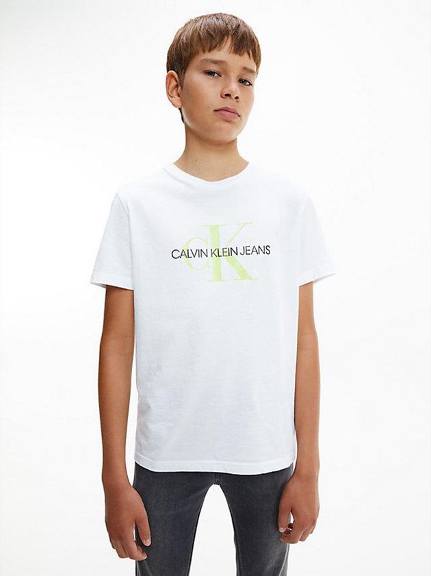 White Calvin Klein Organic Cotton Logo Girls\'s T-Shirt | HJPG-30476