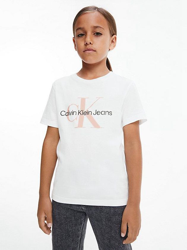 White Calvin Klein Organic Cotton Logo Girls's T-Shirt | SEFM-96847