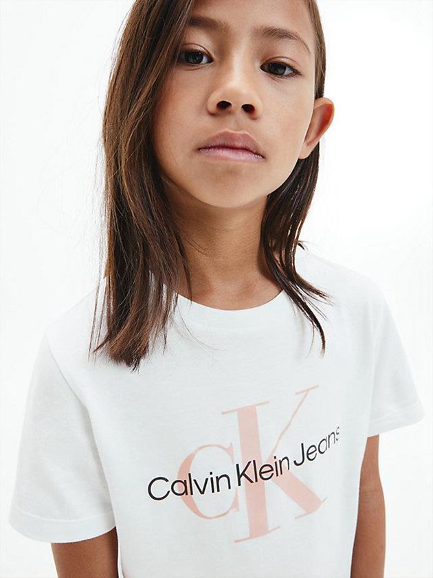 White Calvin Klein Organic Cotton Logo Girls's T-Shirt | SEFM-96847