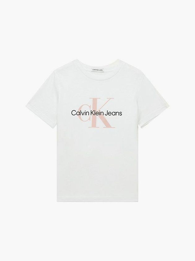 White Calvin Klein Organic Cotton Logo Girls's T-Shirt | SEFM-96847