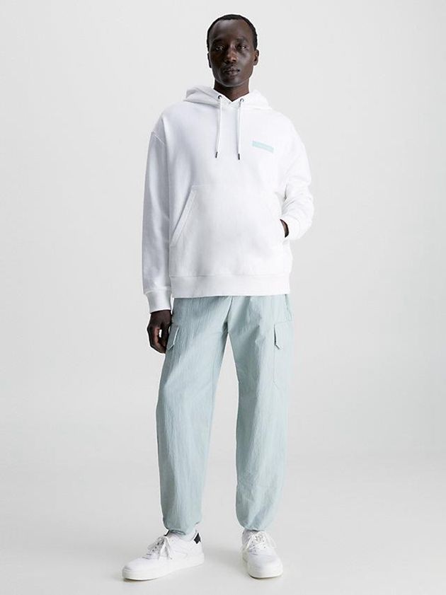 White Calvin Klein Organic Cotton Logo Men Hoodie | TFAH-40895