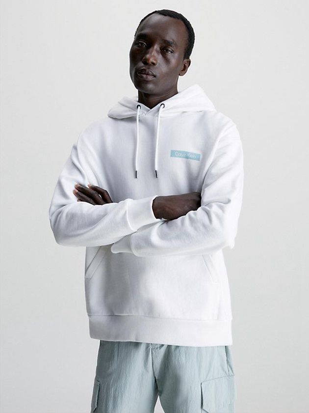 White Calvin Klein Organic Cotton Logo Men Hoodie | TFAH-40895