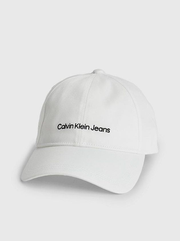 White Calvin Klein Organic Cotton Logo Men Cap | EMDG-07962
