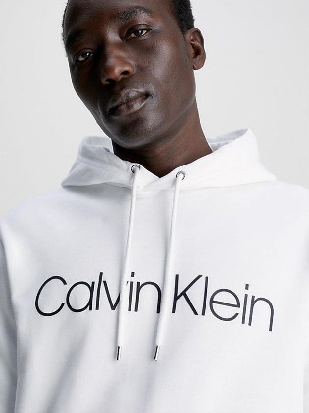 White Calvin Klein Organic Cotton Logo Men Hoodie | SDGC-31824