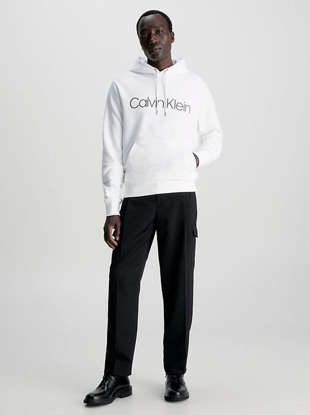 White Calvin Klein Organic Cotton Logo Men Hoodie | SDGC-31824