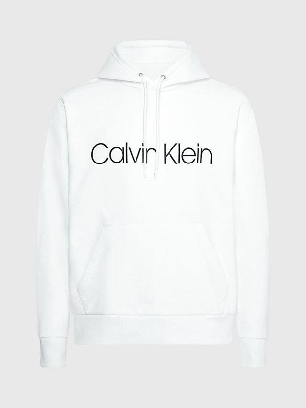 White Calvin Klein Organic Cotton Logo Men Hoodie | SDGC-31824