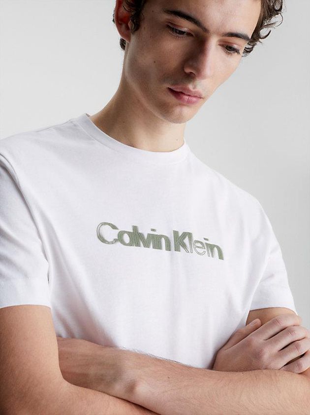 White Calvin Klein Organic Cotton Logo Men T-Shirt | OCWK-45618