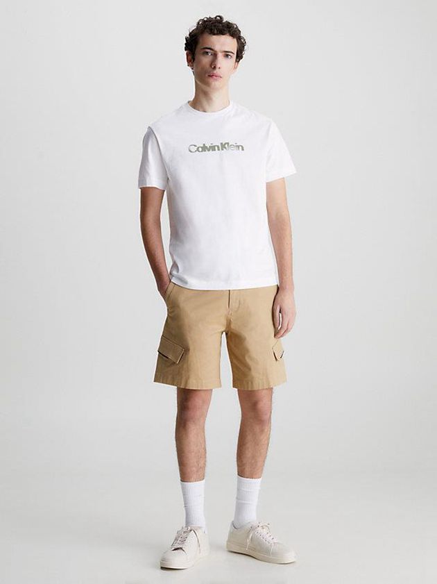 White Calvin Klein Organic Cotton Logo Men T-Shirt | OCWK-45618