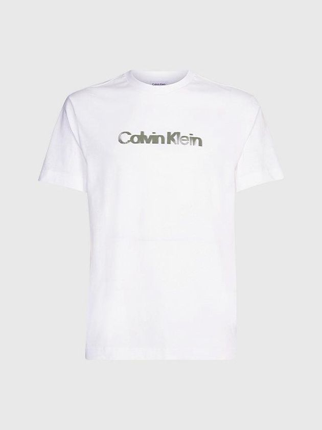White Calvin Klein Organic Cotton Logo Men T-Shirt | OCWK-45618