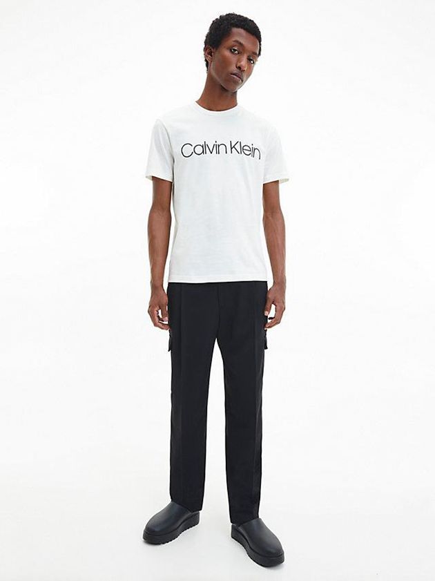 White Calvin Klein Organic Cotton Logo Men T-Shirt | DOSF-63475