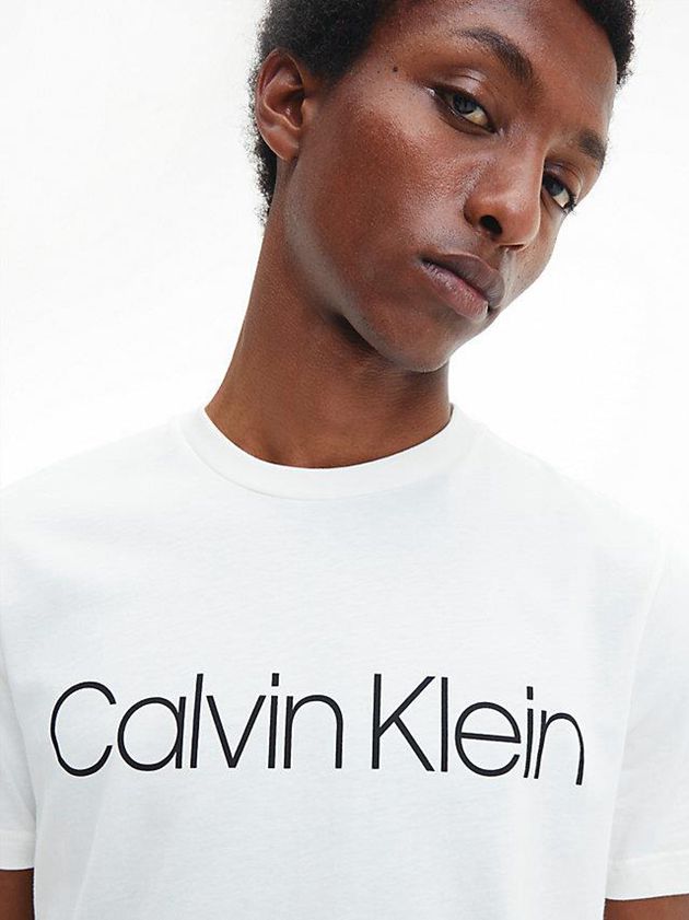 White Calvin Klein Organic Cotton Logo Men T-Shirt | DOSF-63475