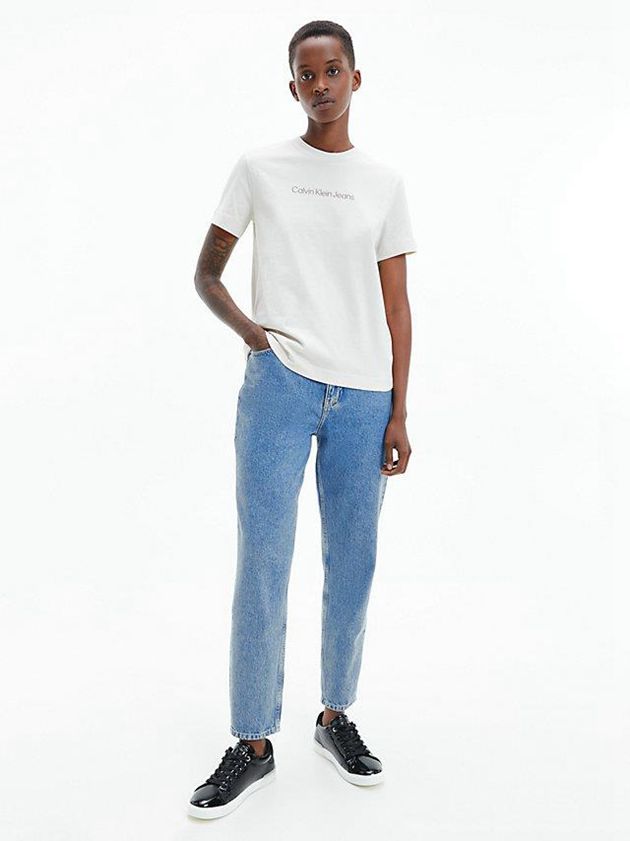 White Calvin Klein Organic Cotton Logo Women T-Shirt | BNGQ-19834