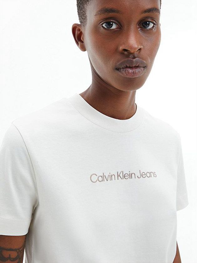 White Calvin Klein Organic Cotton Logo Women T-Shirt | BNGQ-19834
