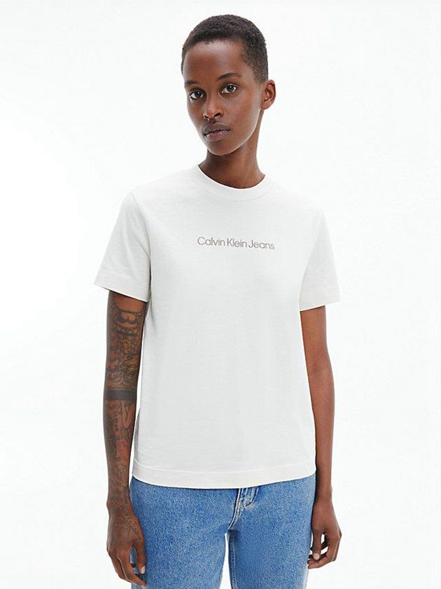 White Calvin Klein Organic Cotton Logo Women T-Shirt | BNGQ-19834