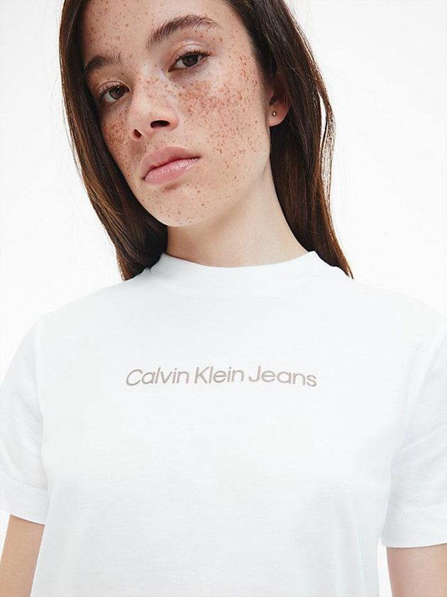 White Calvin Klein Organic Cotton Logo Women T-Shirt | ZDKR-68170