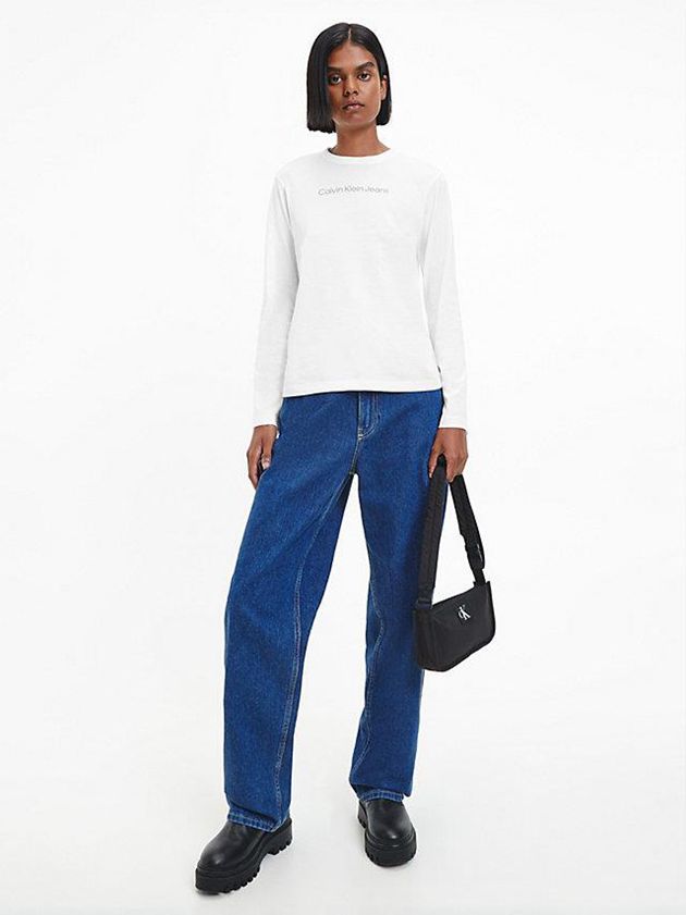 White Calvin Klein Organic Cotton Long Sleeve Women T-Shirt | BOMJ-76350